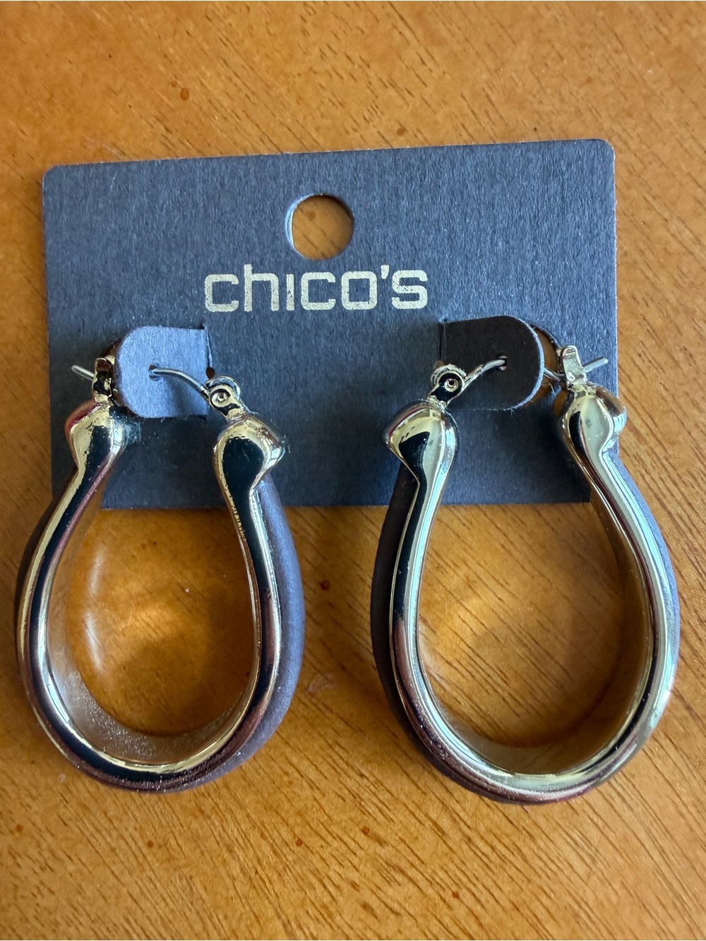 Chico's Wood and Gold-Tone Teardrop Hoop Earrings